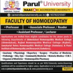 Vacancies at Parul University in Faculty of Homoeopathy, Gujarat